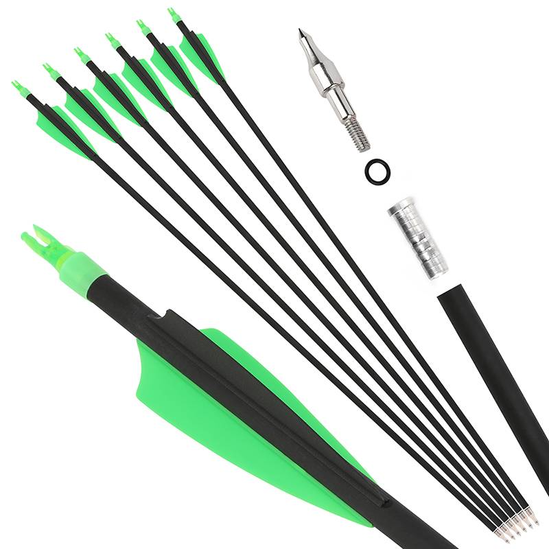 Six green, black, mixed-carbon arrows